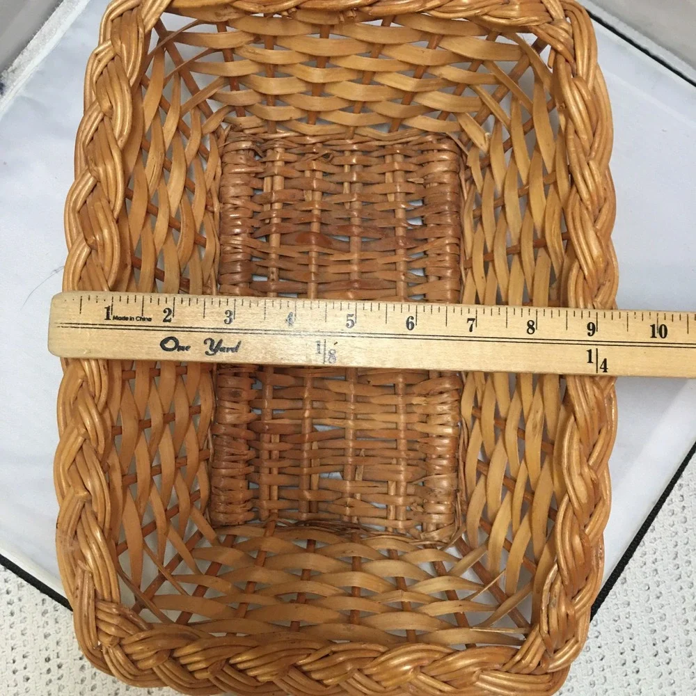 Woven Wicker Basket Home Decor Honey Brown Braided Rim Cottagecore Farmhouse
